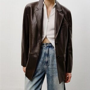 Denim&Co Dark Brown Leather Blazer